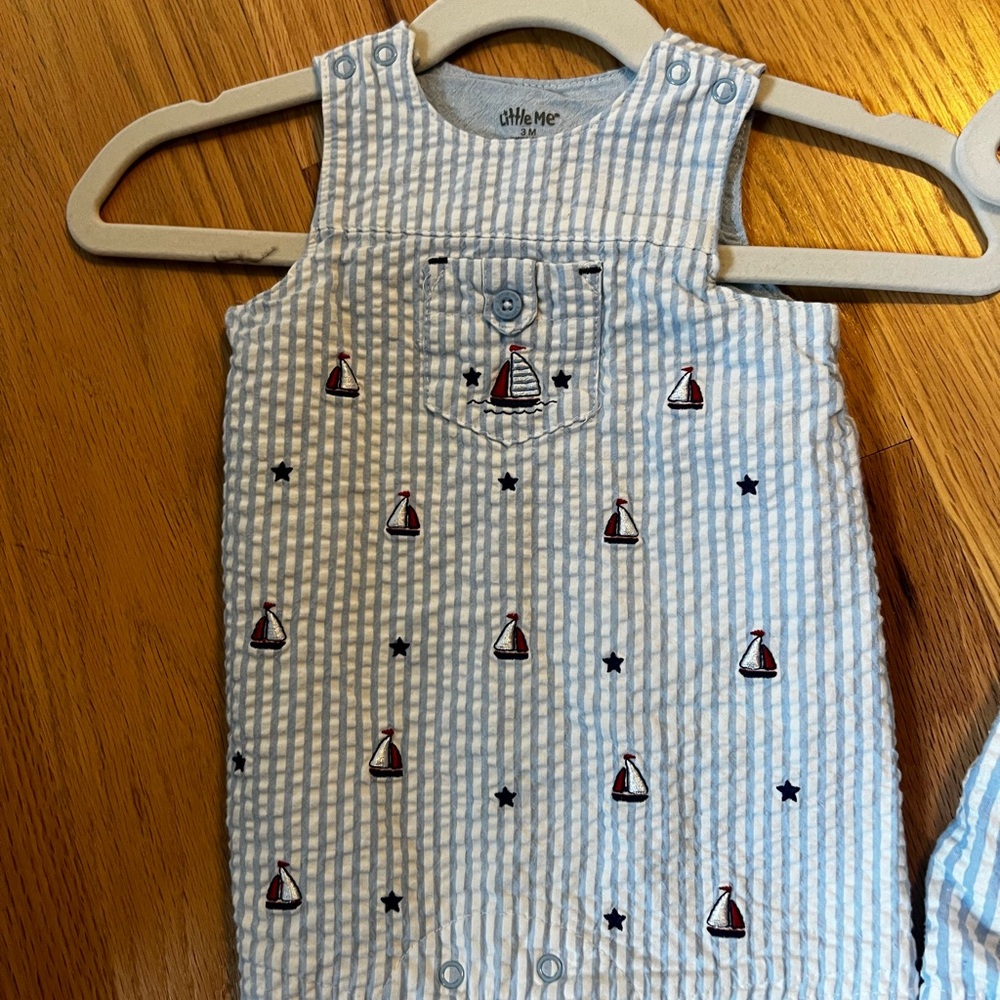 Two boys seersucker onesies